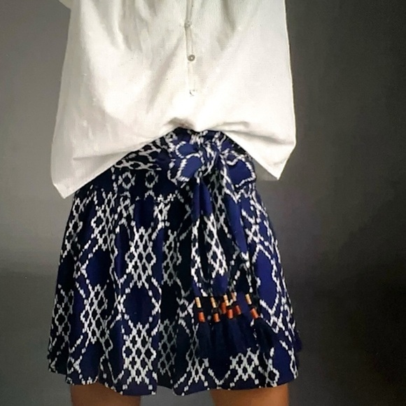 NWT ANTHROPOLOGIE RIMBAUD COTTON SKIRT TASSEL TIE NAVY BLUE & WHITE | MEDIUM - Picture 9 of 11